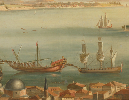 Een Turks galei en een Nederlands koopvaardijschip
