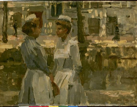 Two girls by a canal, Isaac Israels