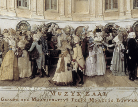 J.S. d' Arnaud, Bavelaar Muziekzaal Felix Meritis, ca. 1791 (detail)