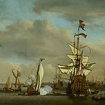 Willem van de Velde (II), De Gouden Leeuw op het IJ voor Amsterdam, 1686 (detail)